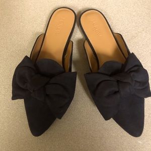 J. Crew Navy Blue Suede Bow Mules Women’s Size 6.